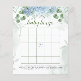 Papier Vert Bleu hydrangée Baby Baby shower Bingo