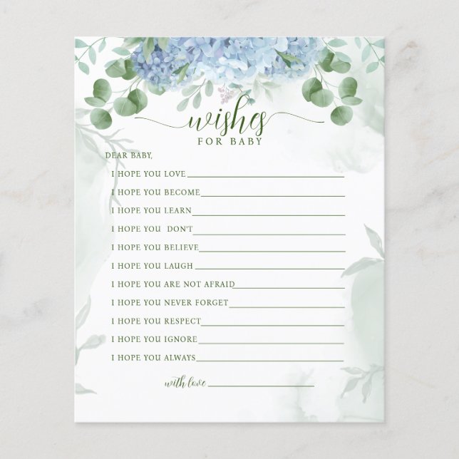 Papier Vert Bleu hydrangée Désire Pour Baby shower (Devant)