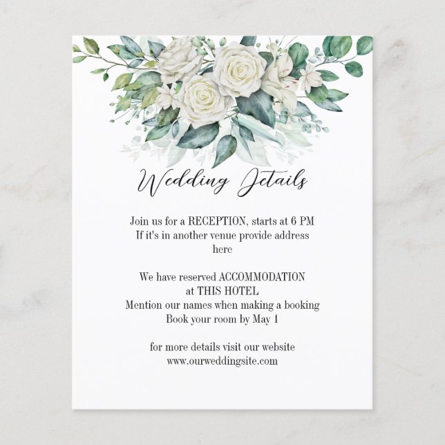 Papier Vert eucalyptus blanc roses détails mariage (Devant)