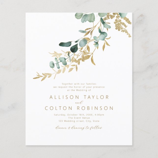 Papier Vert or rustique Budget Tout en un Mariage (Devant)