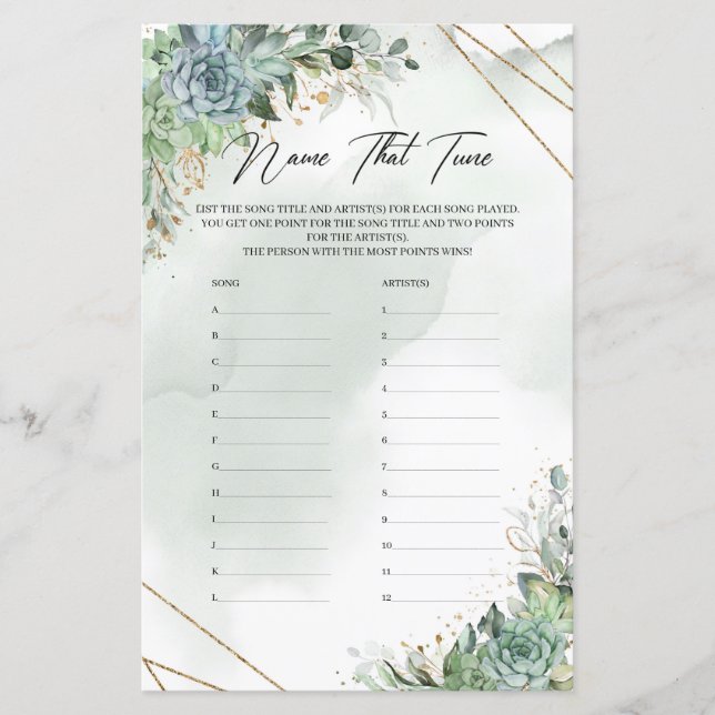 Papier Vert succulent eucalyptus or Nom That Tune (Devant)