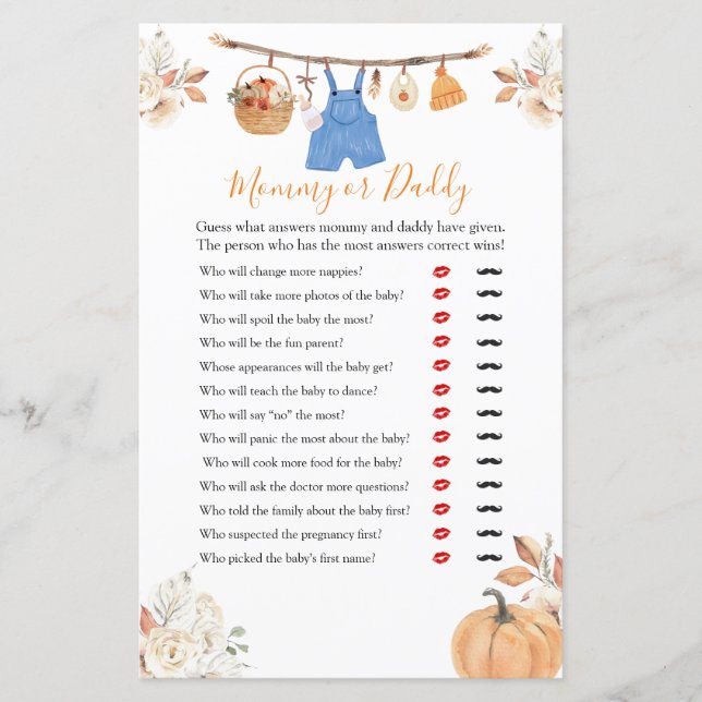 Papier Vêtements Citrouilles Baby shower maman ou papa (Devant)