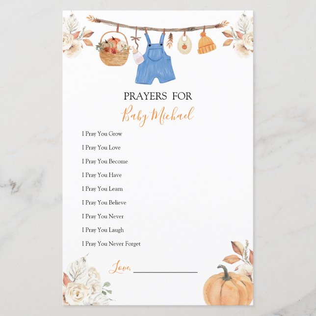 Papier Vêtements Citrouilles Baby showers prières pour bé (Devant)