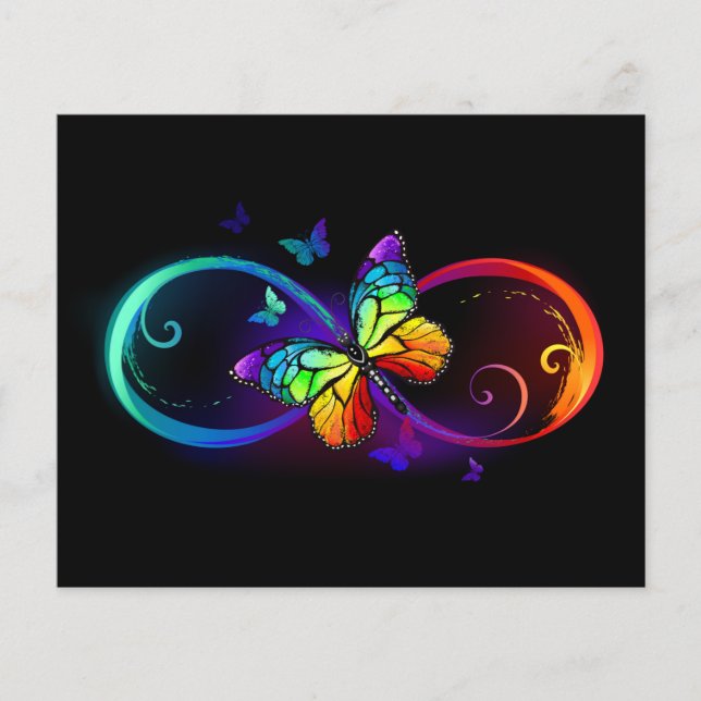Papier Vibrant infinity with rainbow butterfly on black (Devant)