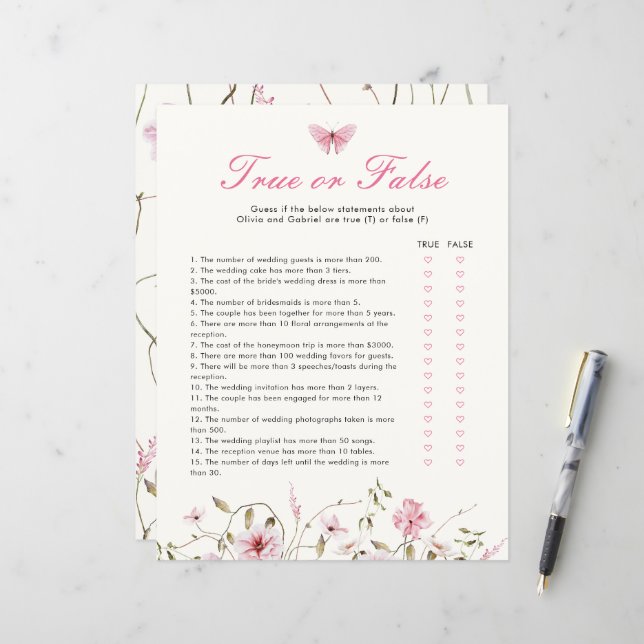 Papier Vie des papillons Jeu nuptial vrai ou faux (Devant/Arrière en situation)