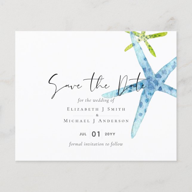 Papier VIE MARINE BUDGET Plage Océan Mariage SavetheDate (Devant)