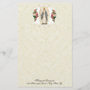 Papier Vierge religieuse Marie Roses catholiques Vintages