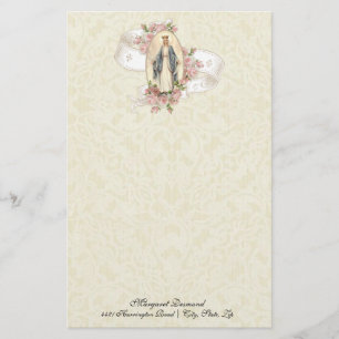 Papier Vierge religieuse Marie Roses catholiques Vintages