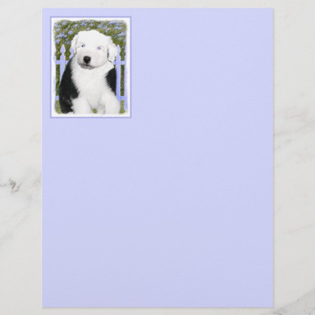 Papier Vieux anglais Sheepdog Puppy Peinture - Chien Art (Devant)