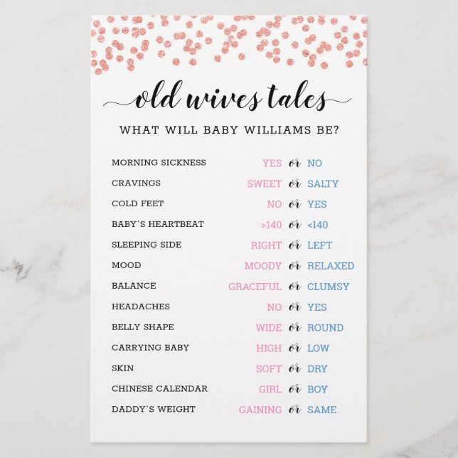 Papier Vieux contes de femmes - Baby shower de révélation (Devant)