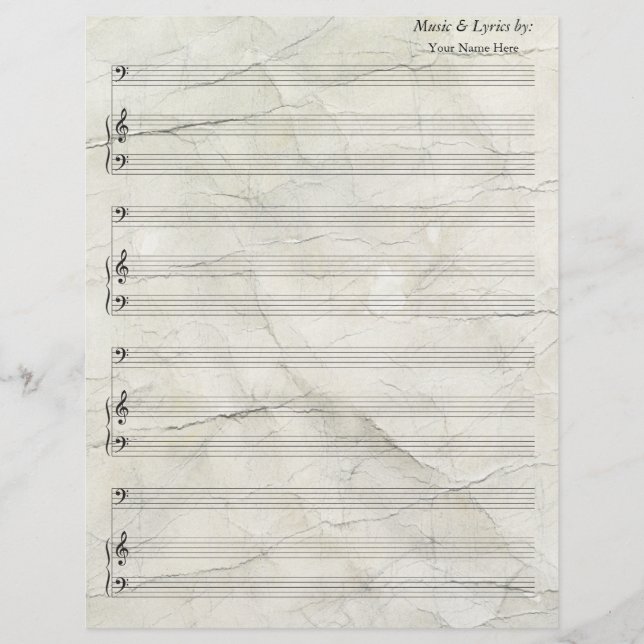 Papier Vieux feuillet vierge vieilli Musique basse Clef (Devant)