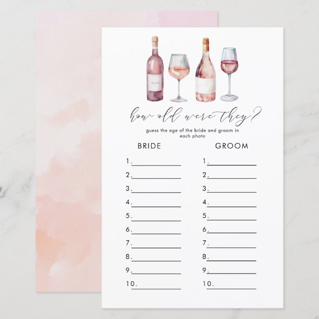 Papier Vino aquarelle avant Vows Jeux de Fête des mariées (Devant / Derrière)