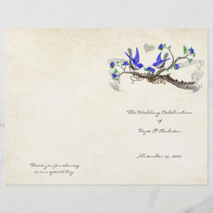 Papier Vintage Birds Royal Blue & Grey Wedding Program