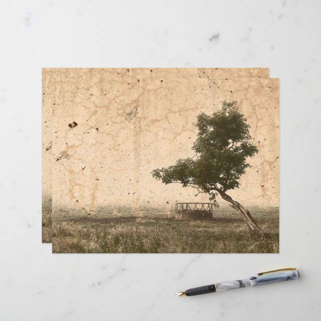 Papier Vintage Country Tree Russe Beige Antique Farm (Devant/Arrière en situation)