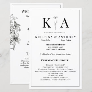 Papier Vintage Floral Black and White Wedding Program