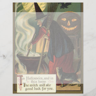 Papier Vintage Halloween sorcière Stirring Magique Cauldr