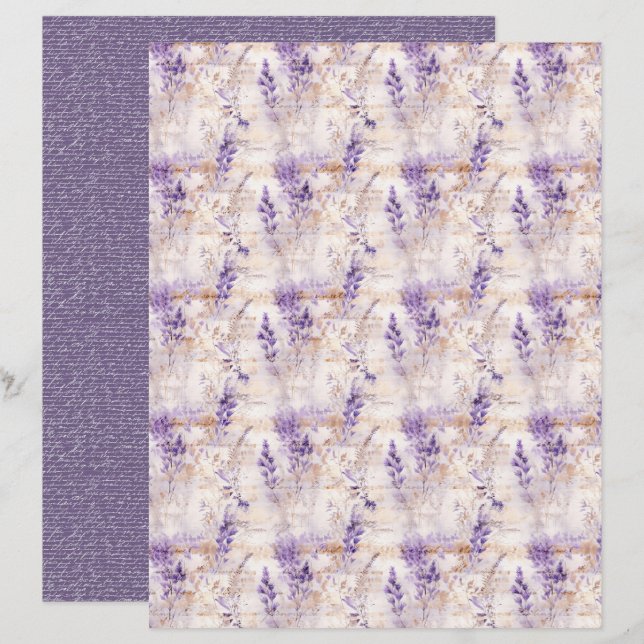 Papier Vintage Lavender Journal Paper Sheet (Devant / Derrière)