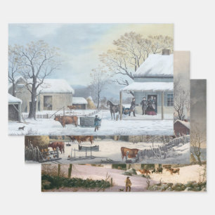 Papier Vintage Noël Wrapper WINTER FARMYARD