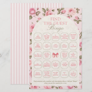 Papier Vintage PInk Floral Trouver Le Jeu De Bingo Invité