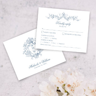 Papier Vintage Régence Monogramme Blason Réponse Mariage 