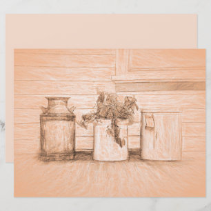 Papier Vintage Sepia Rustic Sketch Art Country Jugs