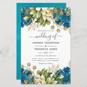 Papier Vintage Turquoise et Gold Shabby Wedding Invitatio