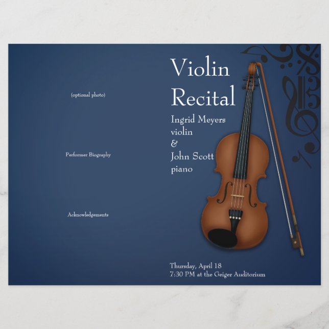 Papier Viole de violon bleu foncé plié Considérant Progra (Devant)