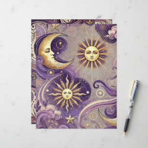 Papier Violet et Or Boho Céleste Soleil et Lune Scrapbook