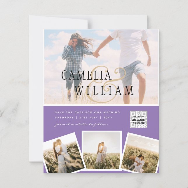 Papier Violet photo Mariage Inviter QR Code Enregistrer D (Devant)