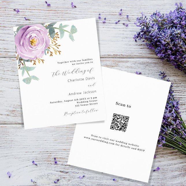 Papier Violet violet fleuri code QR RSVP budget mariage (Créateur téléchargé)