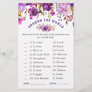 Papier Violet Violet Floral Jeu de Fête des mariées de la