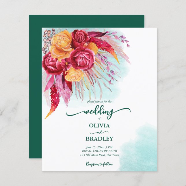 Papier Viva magenta burgundy orange rose budget invitatio (Devant / Derrière)