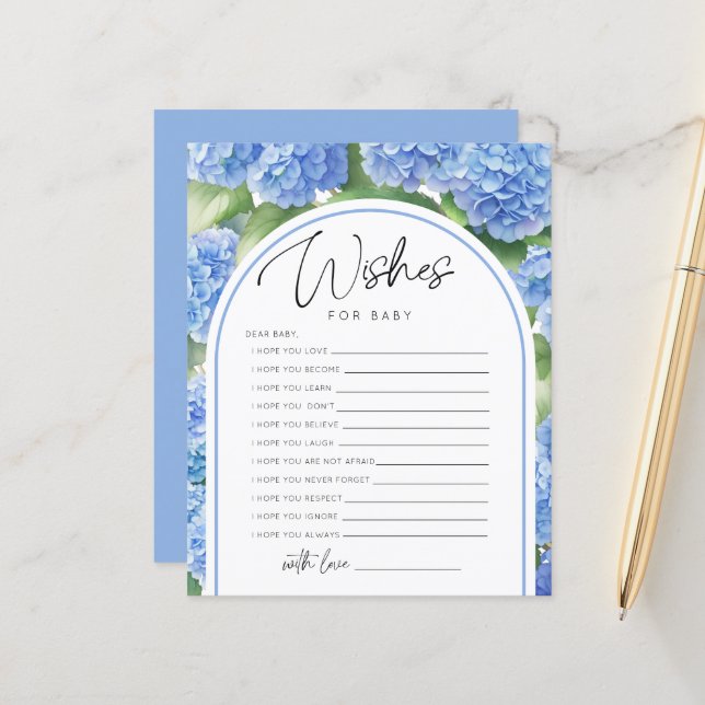 Papier Voeux Blue Hydrangea C'est un Baby shower garçon J (Devant/Arrière en situation)