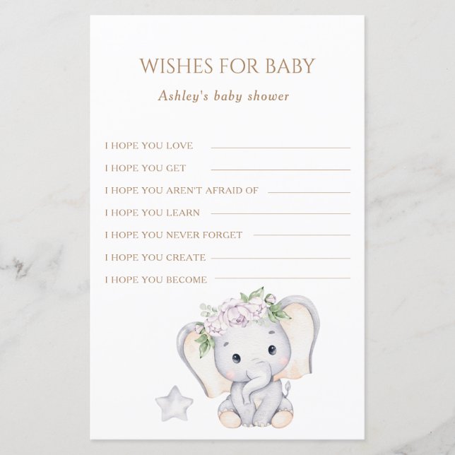 Papier Vœux de Baby Shower d'Éléphant pour Bébé (Devant)