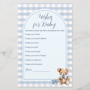 Papier Vœux de chaussures bébé ours en vichy bleu pour je