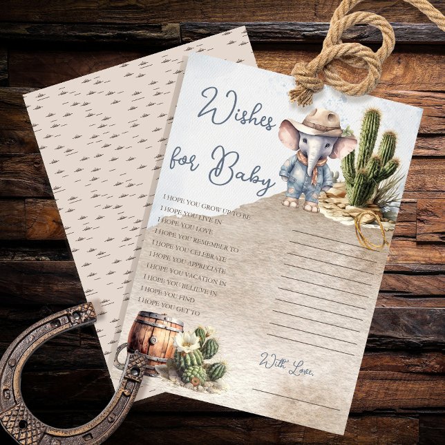 Papier Voeux de douche Western Elephant Cowboy pour bébé (Rustic Western Elephant Cowboy Boy Baby Shower "Wishes for Baby" )