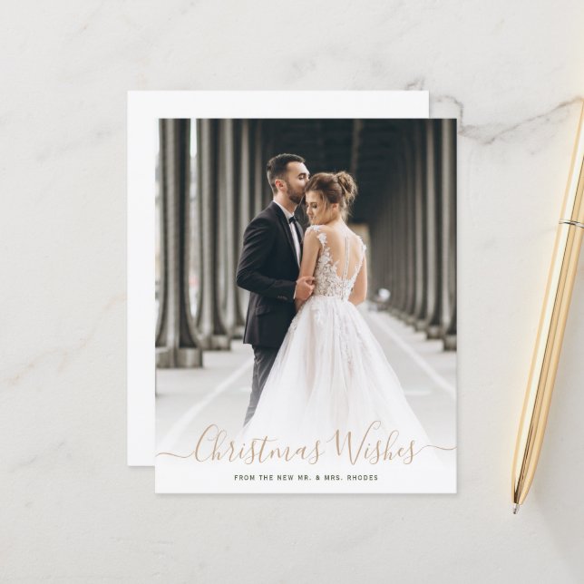 Papier voeux de noël faire-part mariage (Devant/Arrière en situation)