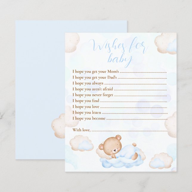 Papier Voeux Pour Bébé Bear Blue Baby shower Jeu (Devant / Derrière)