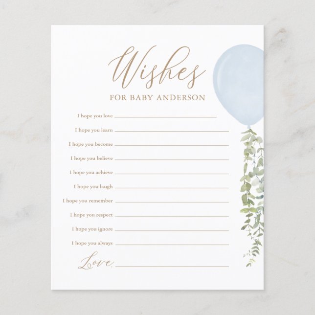 Papier Voeux pour Bébé Blue Balloon Baby shower Jeu (Devant)