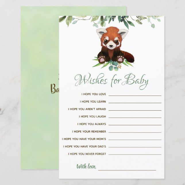 Papier Voeux pour bébé Budget Red Panda Bear Jeu (Devant / Derrière)