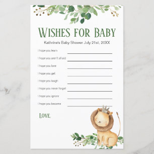 Papier Voeux pour bébé Prince Lion vert Floral