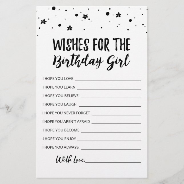 Papier Voeux pour la fête d'anniversaire fille jeu d'anni (Devant)