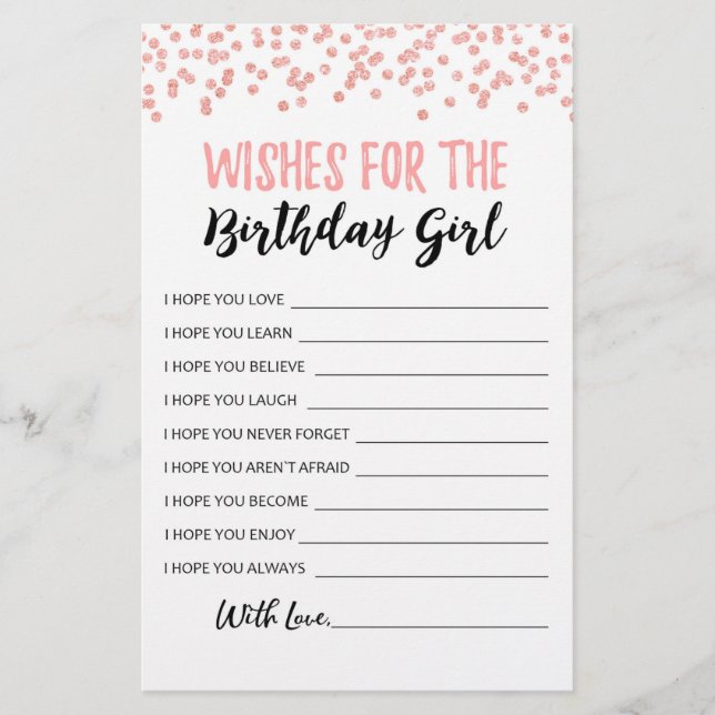 Papier Voeux pour la fête d'anniversaire fille jeu d'anni (Devant)