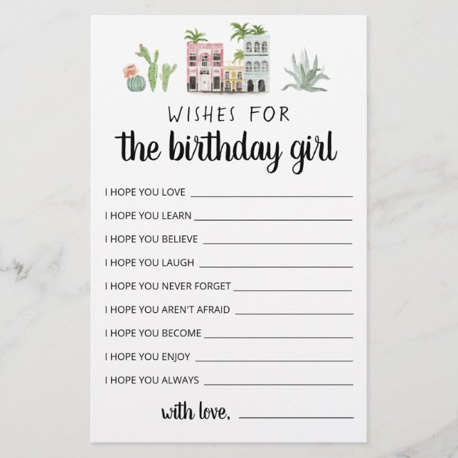 Papier Voeux Pour La Fille D'Anniversaire (Devant)