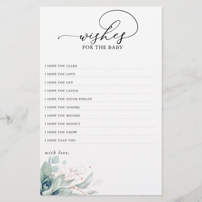 Papier Voeux Pour Le Baby shower De Verdure Succulent Béb (Devant)