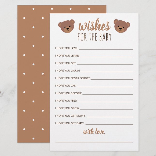 Papier Voeux pour le bébé pour le Baby shower et annivers (Devant / Derrière)