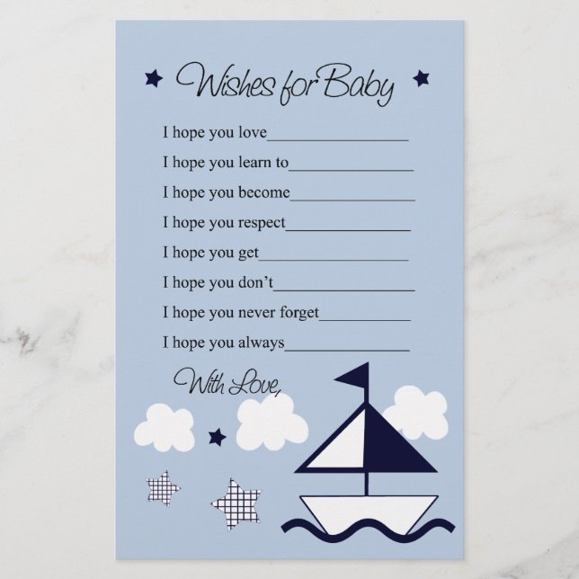 Papier Voilier nautique souhaits pour Baby Letter (Devant)