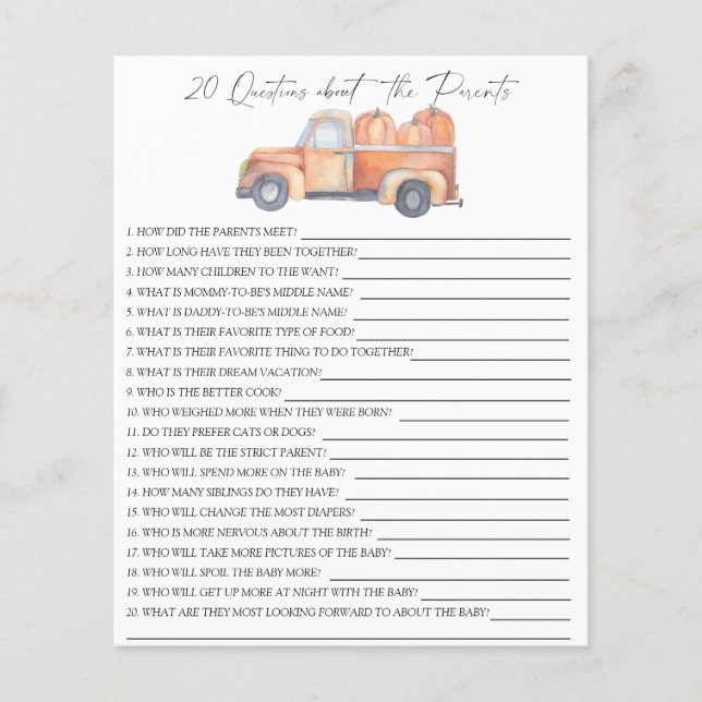 Papier Voiture citrouille - 20 questions sur les Parents (Devant)