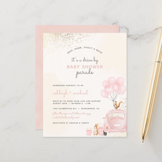 Papier Voiture De Balloon Rose Bleu Budget Par Baby showe (Devant/Arrière en situation)