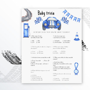 Papier Voiture de course baby shower Baby Trivia Jeu